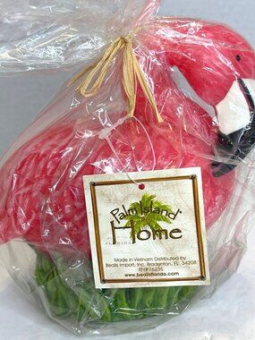 VTG Pink Flamingo Bird Candle Tropical Florida Palm Island Home Décor Wax NWT